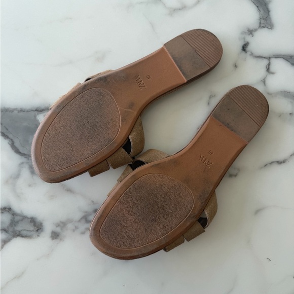 Zara Suede-look Tan Woven Slide Sandals - Picture 2 of 2